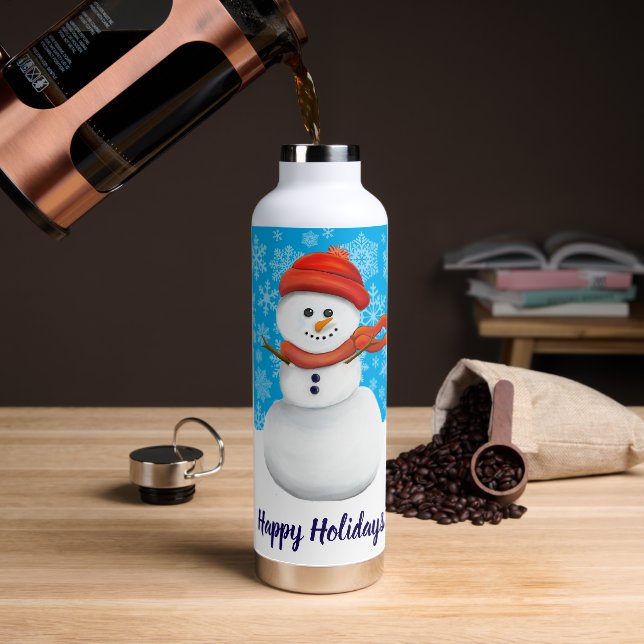 Mr. Snowman Happy Holidays Water Bottle (Coffee)