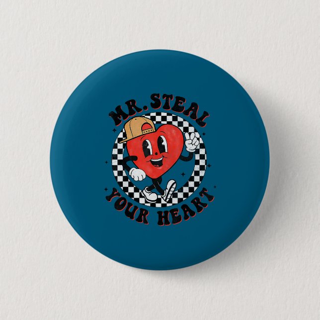 Mr Steal Your Heart For Boys Toddlers Valentine's  Button (Front)
