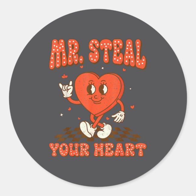 Mr Steal Your Heart For Boys Toddlers Valentine's  Classic Round Sticker (Front)