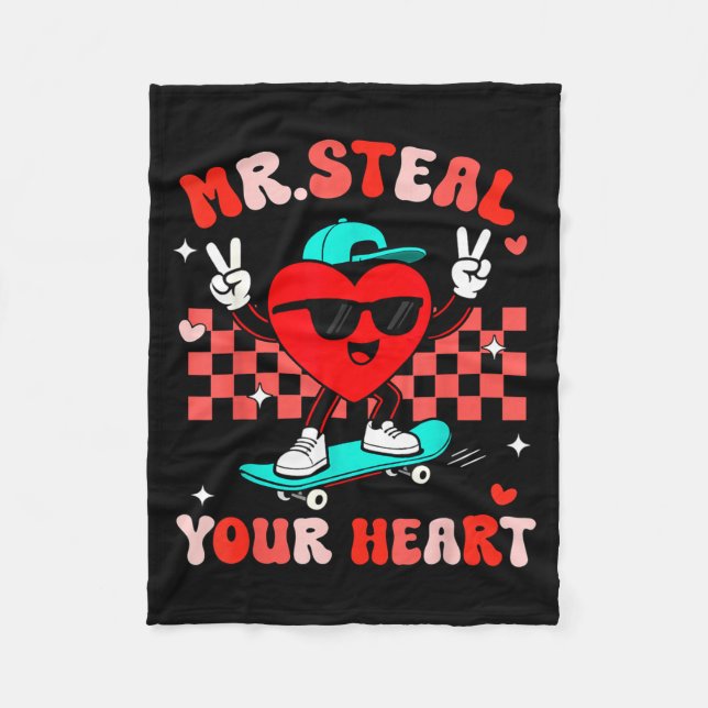 Mr Steal Your Heart For Boys Toddlers Valentine's  Fleece Blanket (Front)