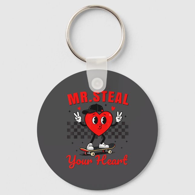 Mr Steal Your Heart For Boys Toddlers Valentine's  Keychain (Front)