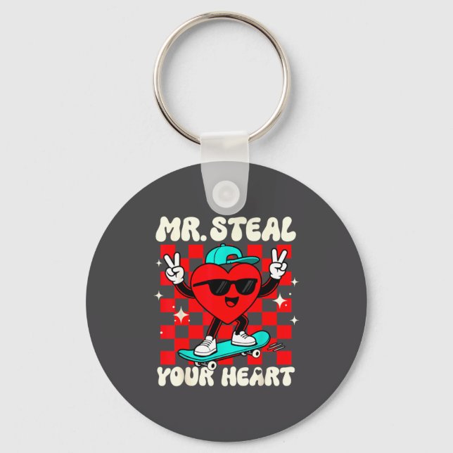 Mr Steal Your Heart For Boys Toddlers Valentine's  Keychain (Front)