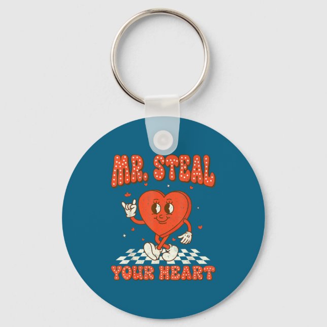 Mr Steal Your Heart For Boys Toddlers Valentine's  Keychain (Front)