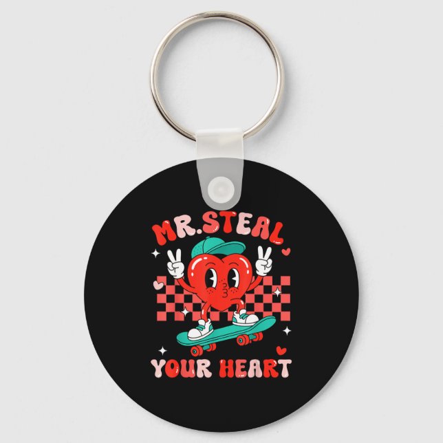 Mr Steal Your Heart For Boys Toddlers Valentine's  Keychain (Front)
