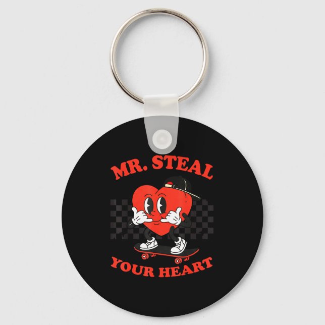 Mr Steal Your Heart For Boys Toddlers Valentine's  Keychain (Front)