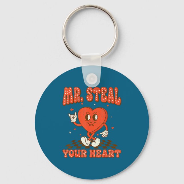 Mr Steal Your Heart For Boys Toddlers Valentine's  Keychain (Front)