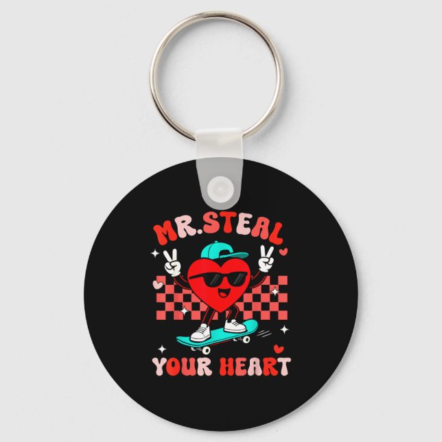 Mr Steal Your Heart For Boys Toddlers Valentine's  Keychain (Front)