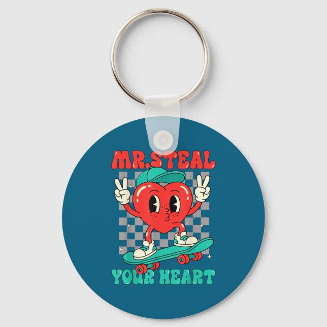Mr Steal Your Heart For Boys Toddlers Valentine's  Keychain (Front)