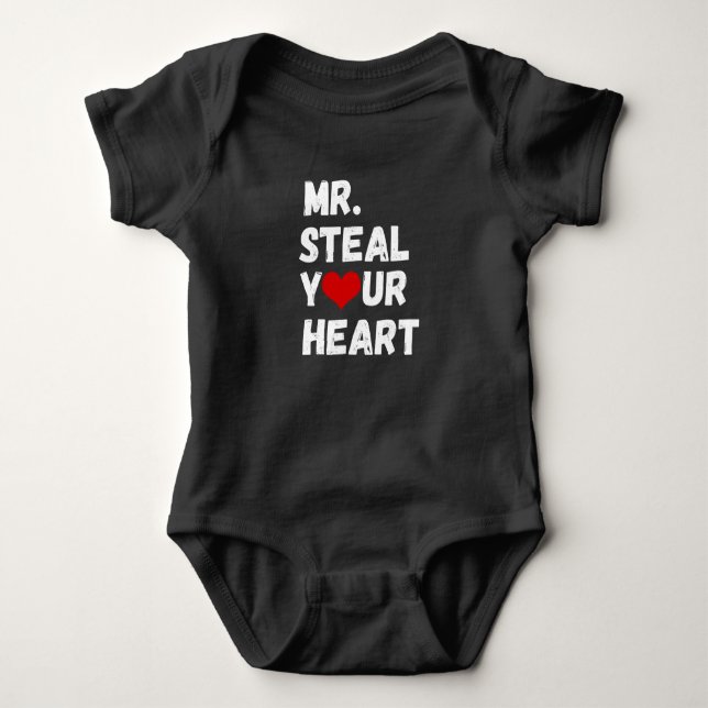 Mr Steal Your Heart Valentine's Day  Baby Bodysuit (Front)