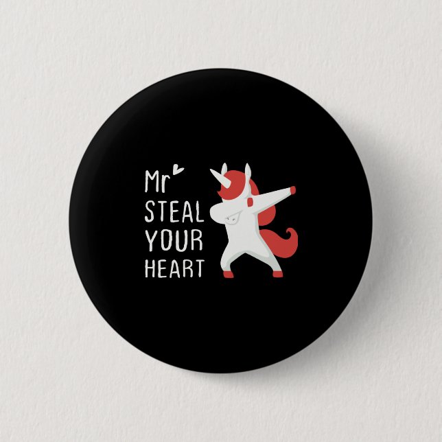 Mr Steal Your Heart Valentines Day V Day Boys Unic Button (Front)