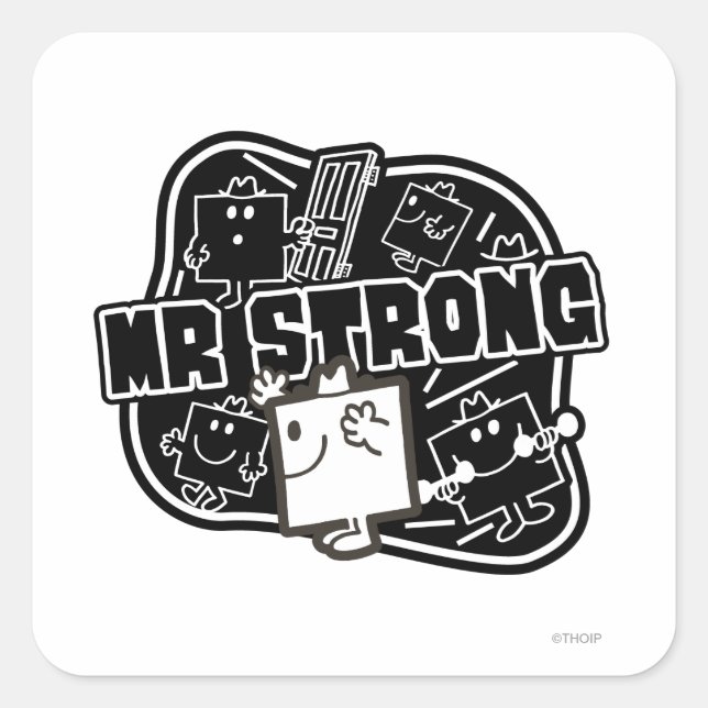 Mr. Strong | Black & White Square Sticker (Front)