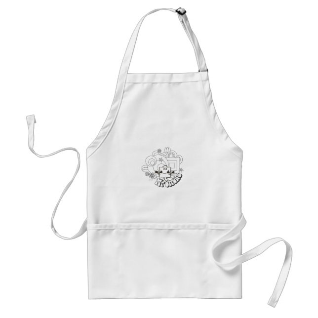 Mr. Strong | Black & White Stars & Flowers Adult Apron (Front)