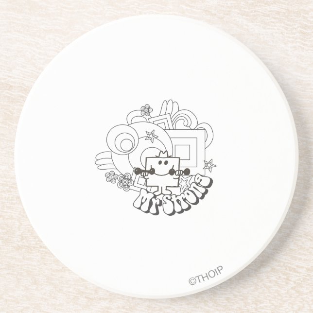 Mr. Strong | Black & White Stars & Flowers Drink Coaster (Front)