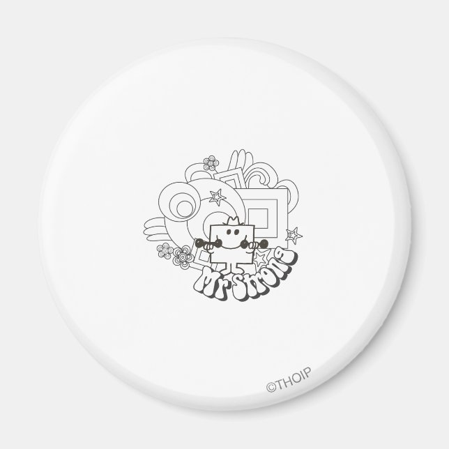 Mr. Strong | Black & White Stars & Flowers Magnet (Front)
