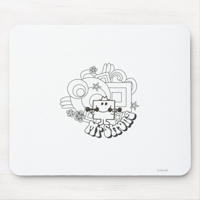 Mr. Strong | Black & White Stars & Flowers Mouse Pad (Front)