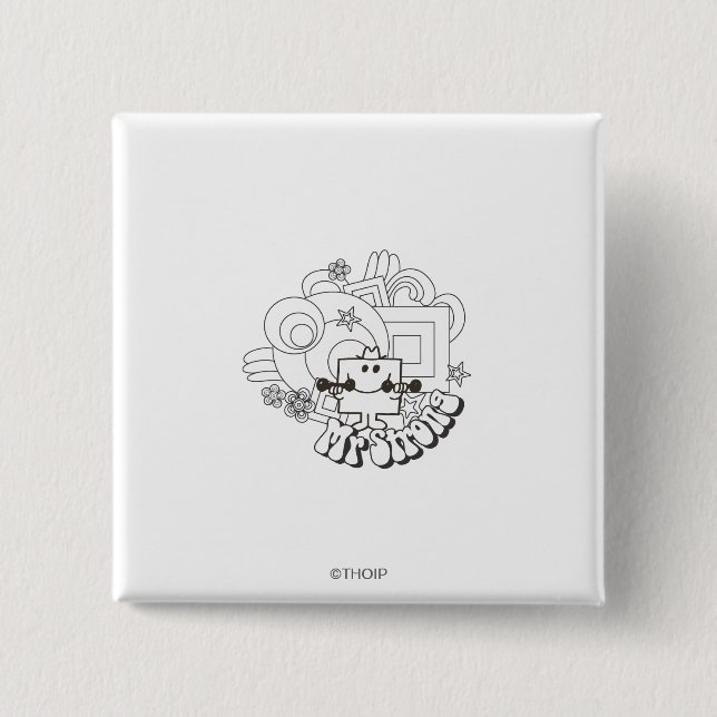 Mr. Strong | Black & White Stars & Flowers Pinback Button (Front)