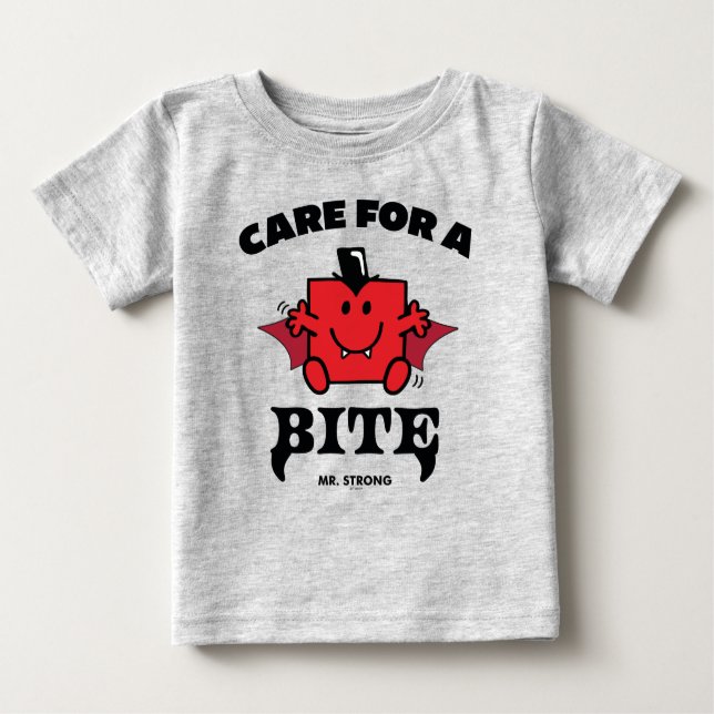 Mr. Strong Care For A Bite Halloween Baby T-Shirt (Front)