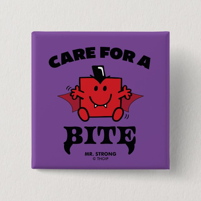 Mr. Strong Care For A Bite Halloween Button (Front)