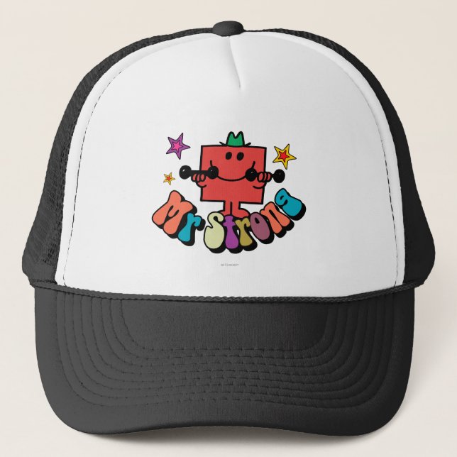 Mr. Strong | Colorful Lettering & Stars Trucker Hat (Front)