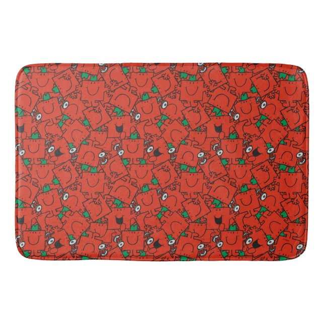 Mr Strong | Lifting Weights Red & Green Pattern Bathroom Mat (Front)
