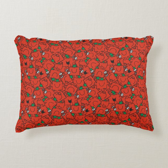 Mr Strong | Lifting Weights Red & Green Pattern Decorative Pillow (Front)