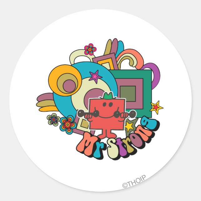 Mr. Strong | Psychedelic Swirls, Stars, & Flowers Classic Round Sticker (Front)