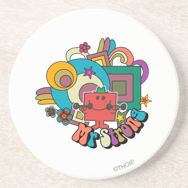 Mr. Strong | Psychedelic Swirls, Stars, & Flowers Drink Coaster (Front)