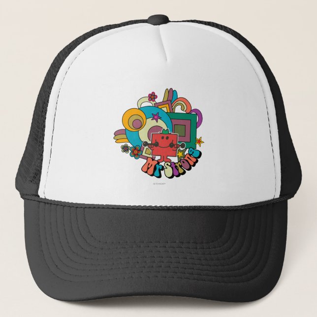 Mr. Strong | Psychedelic Swirls, Stars, & Flowers Trucker Hat (Front)