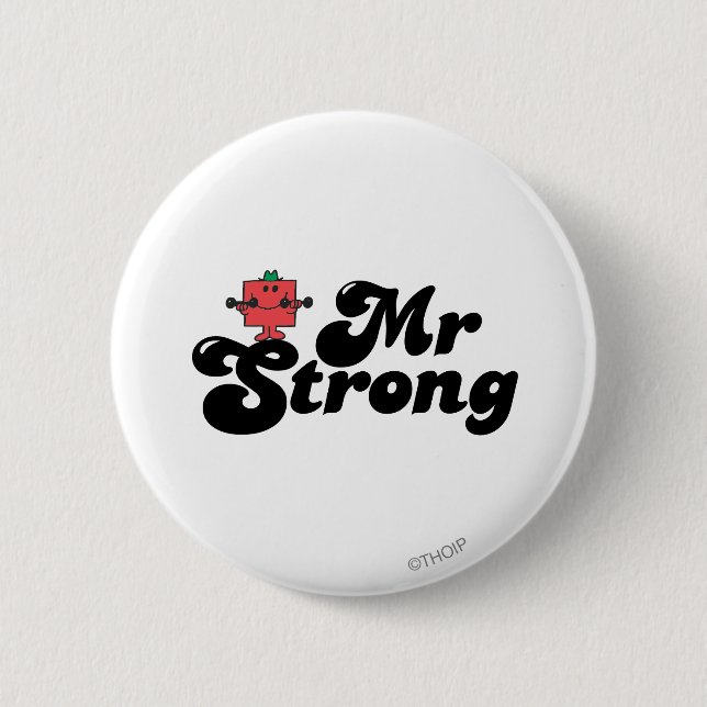 Mr. Strong | Weights & Bubble Lettering Pinback Button (Front)