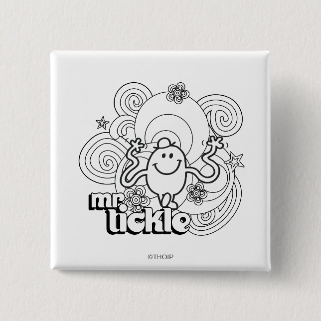 Mr. Tickle | Black & White Swirls & Stars Button (Front)
