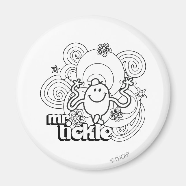 Mr. Tickle | Black & White Swirls & Stars Magnet (Front)