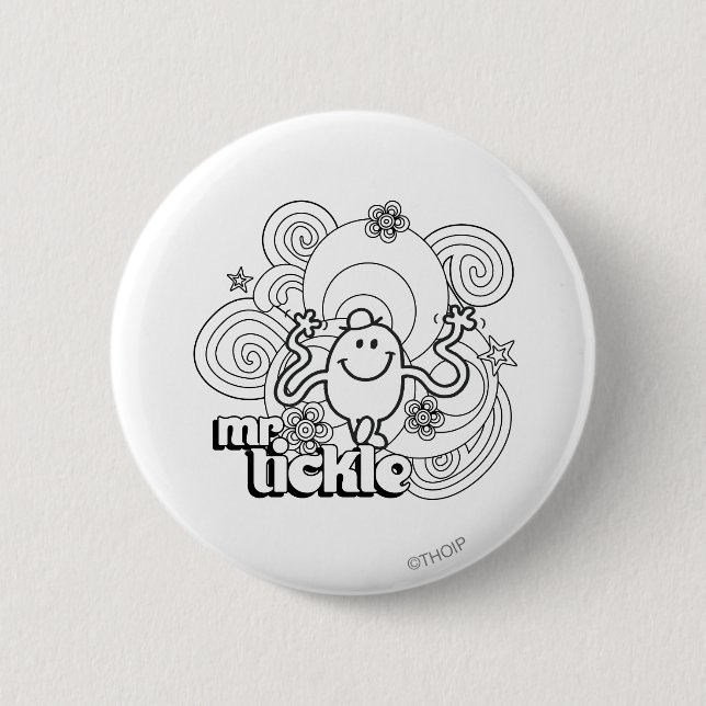 Mr. Tickle | Black & White Swirls & Stars Pinback Button (Front)