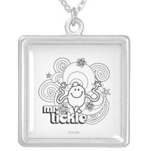 Mr. Tickle Black & White Swirls & Stars Silver Plated Necklace