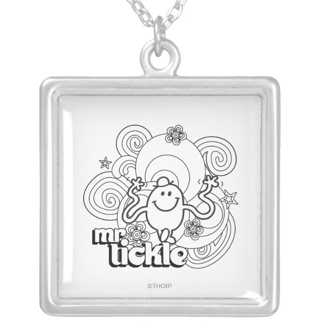 Mr. Tickle | Black & White Swirls & Stars Silver Plated Necklace (Front)