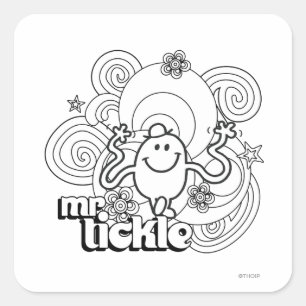 Mr. Tickle Black & White Swirls & Stars Square Sticker
