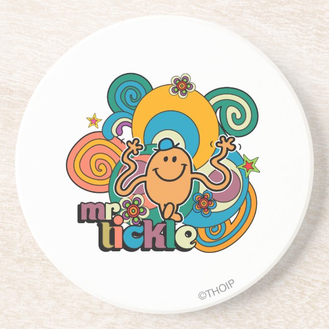 Mr. Tickle | Psychedelic Swirls, Stars, & Flowers Drink Coaster (Front)