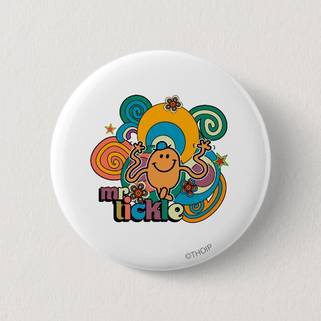 Mr. Tickle | Psychedelic Swirls, Stars, & Flowers Pinback Button (Front)