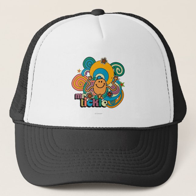 Mr. Tickle | Psychedelic Swirls, Stars, & Flowers Trucker Hat (Front)