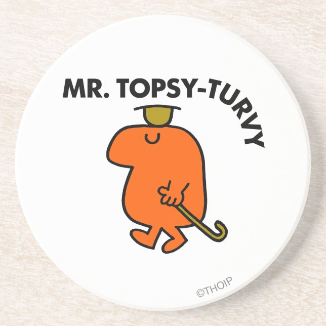 Mr. Topsy-Turvy | Upside Down Hat & Cane Drink Coaster (Front)