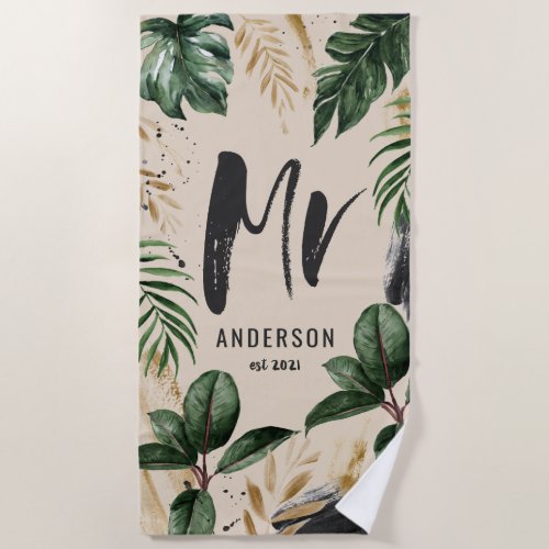 Mr tropical leaf  typography beach towel