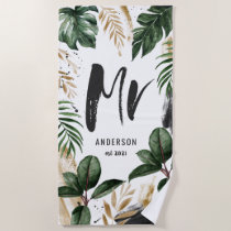 Mr tropical leaf &amp; typography beach towel
