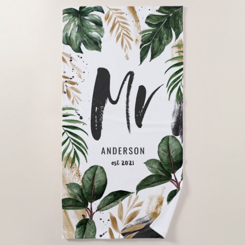 Mr tropical leaf  typography beach towel