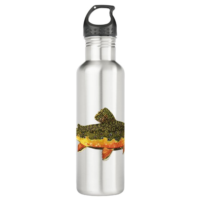 Mr. Trout Whiskers' Brookie, salvelinus fontinalis Water Bottle (Front)