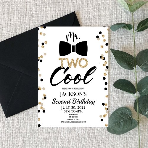 Mr TWO Cool Bowtie 2nd Second Birthday Party Invitation