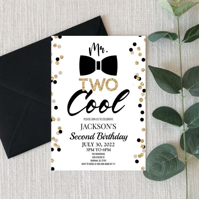 Mr. TWO Cool Bowtie 2nd Second Birthday Party Invitation (Creator Uploaded)