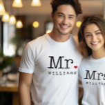 Mr Vintage Black Personalized Wedding Monogram Tri-Blend Shirt<br><div class="desc">Custom last name shirt for the Mr or Future Mr. Features vintage typewriter style text in black with a red heart accent. Visit our store for the matching Mrs shirt - these make a unique wedding gift,  and perfect to wear on the honeymoon!</div>