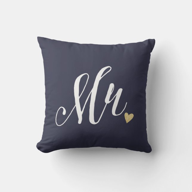 Mr.Wedding and Anniversary Blue Throw Pillow (Front)