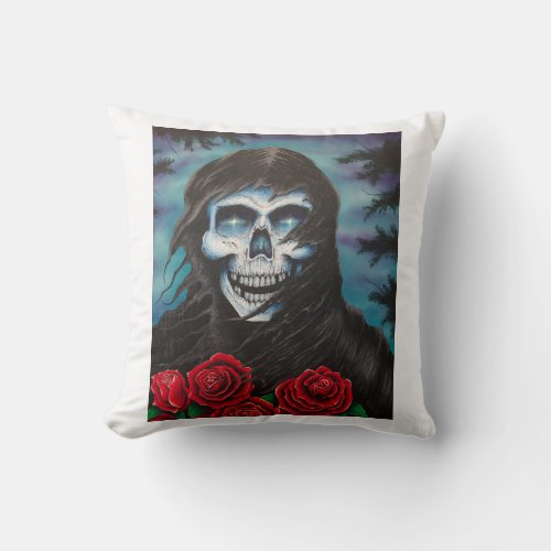 Mr Wicked Reaper with Roses Throw Pillow