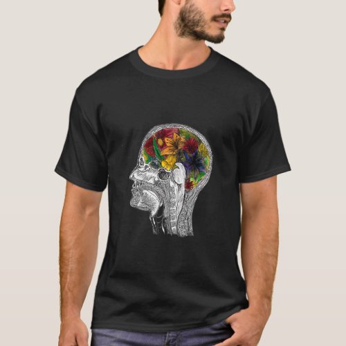 MRI Brain Flowers Neuroscience Art Medical Art T_Shirt