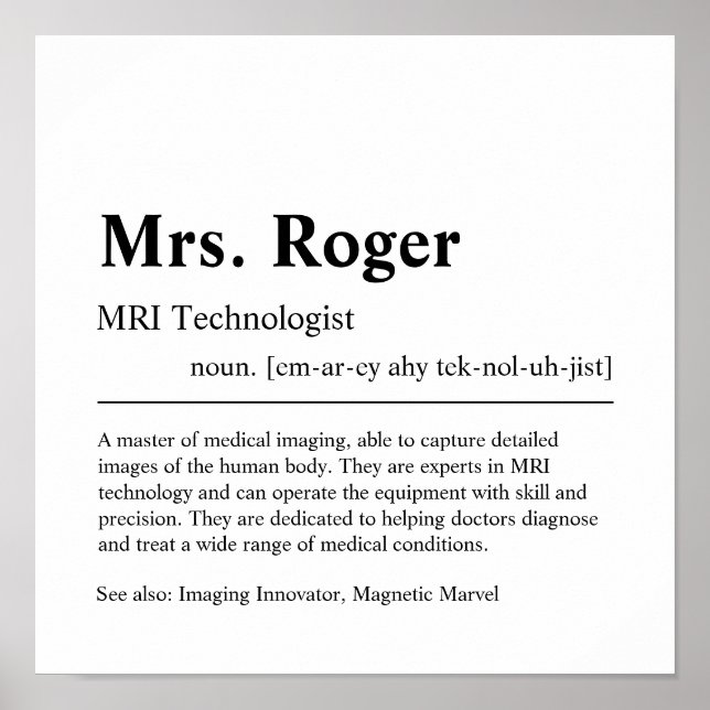 MRI Technologist Personalized Gift Poster (Front)